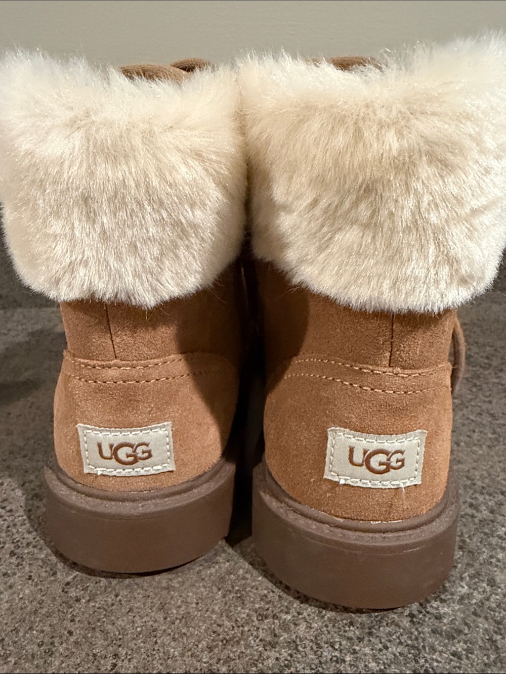 UGG Girls Chestnut Suede Ankle Boots with Cream Shearling Cuff